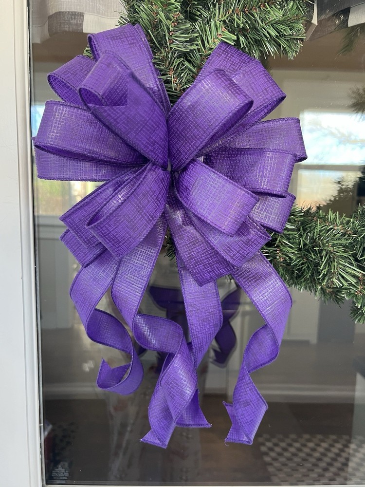 Handmade Purple Spring Summer Fall Crosshatch Easter Church Bow Wreath Decor
