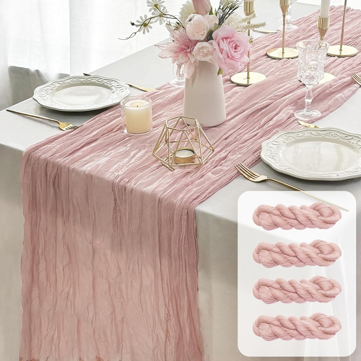 Cheesecloth Table Runner Dusty Pink 35x120 Inches 4 Packs Gauze Table Runner ... gallery