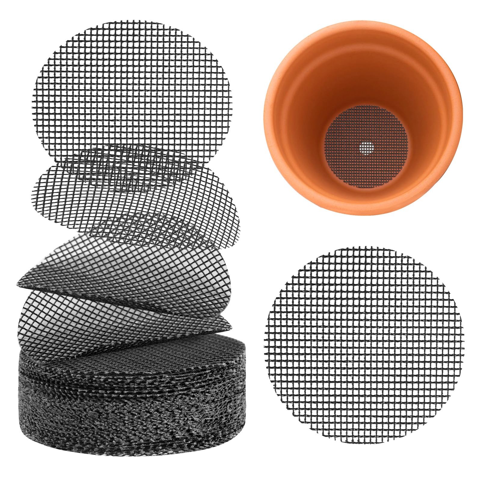 Taefuwr 100PCS Bonsai Pot Bottom Grid Mat Mesh,2-Inch Round Flower Pot Draina... gallery