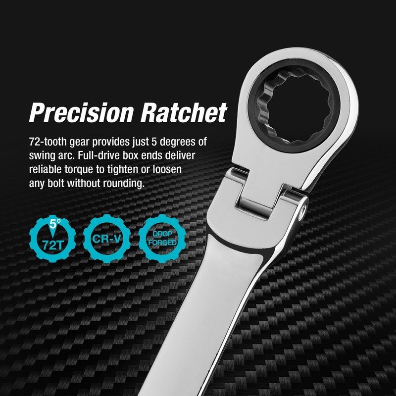 DURATECH 14 * 15 mm Extra Long Flex-Head Ratcheting Wrench, 14*15mm, Silver gallery