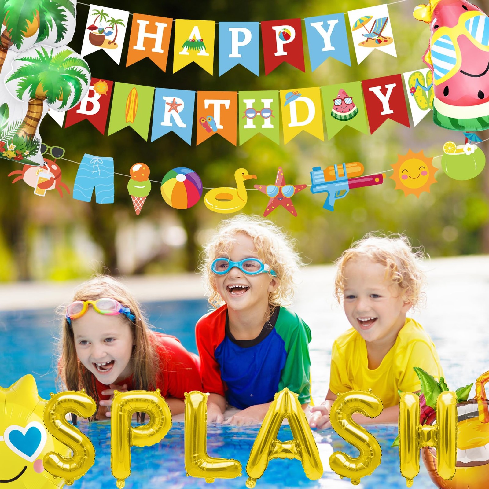 Summer Pool Beach Party Decorations, Splash Birthday Bash Party Supplies Tropica gallery