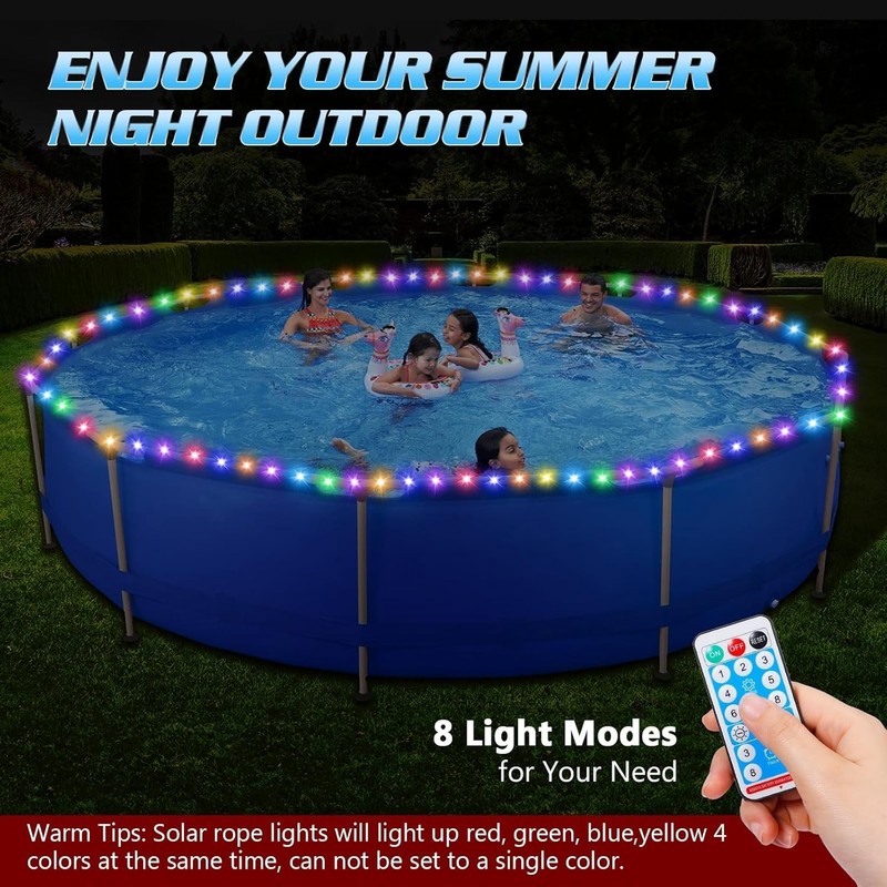 65Ft Solar Pool Lights for above Ground Pools, 180 Leds Remote IP65 Waterproo... gallery