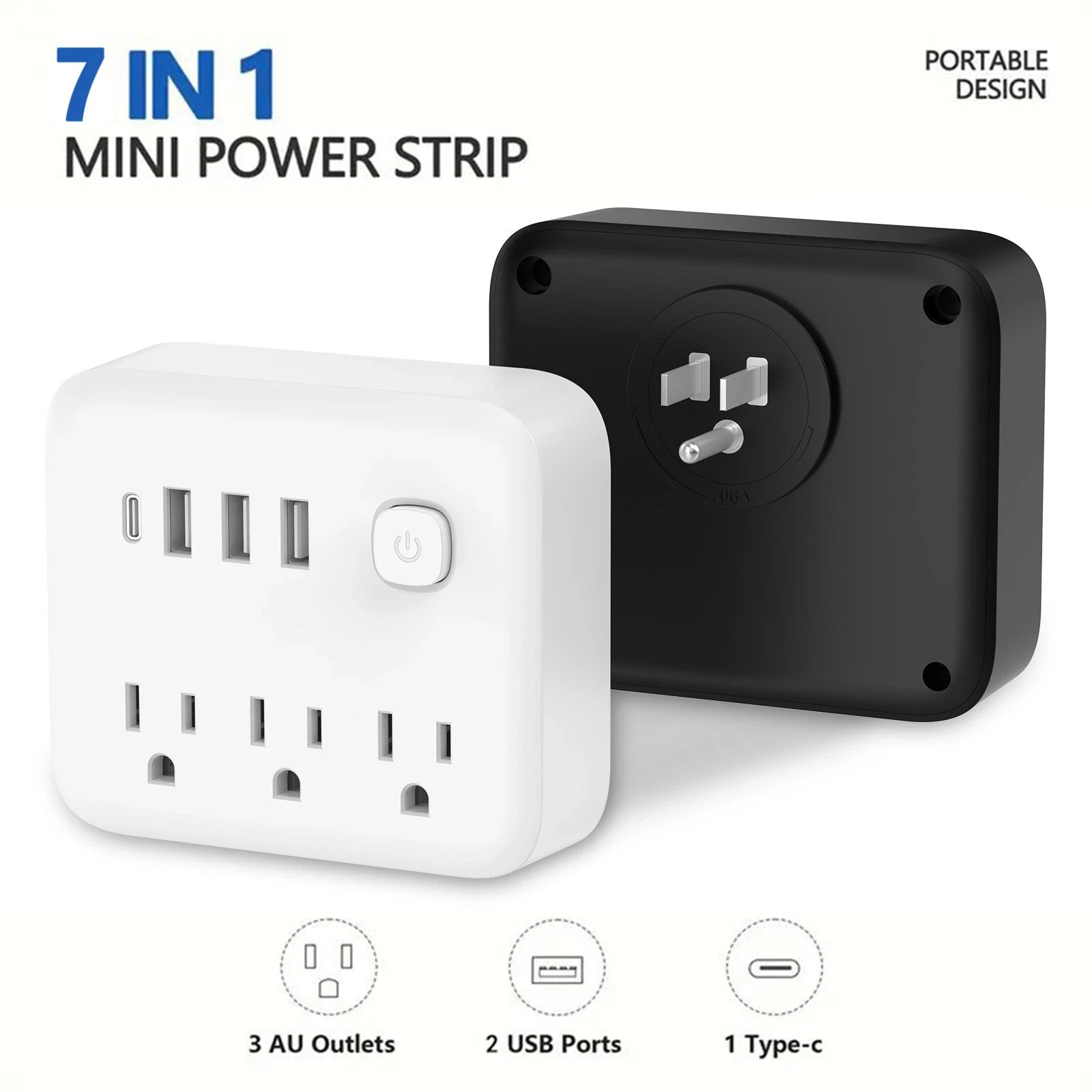 US Plug 180 Degree Rotating Socket, 7 Outlets Power Strip USB-C Charging Station gallery