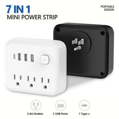 US Plug 180 Degree Rotating Socket, 7 Outlets Power Strip USB-C Charging Station