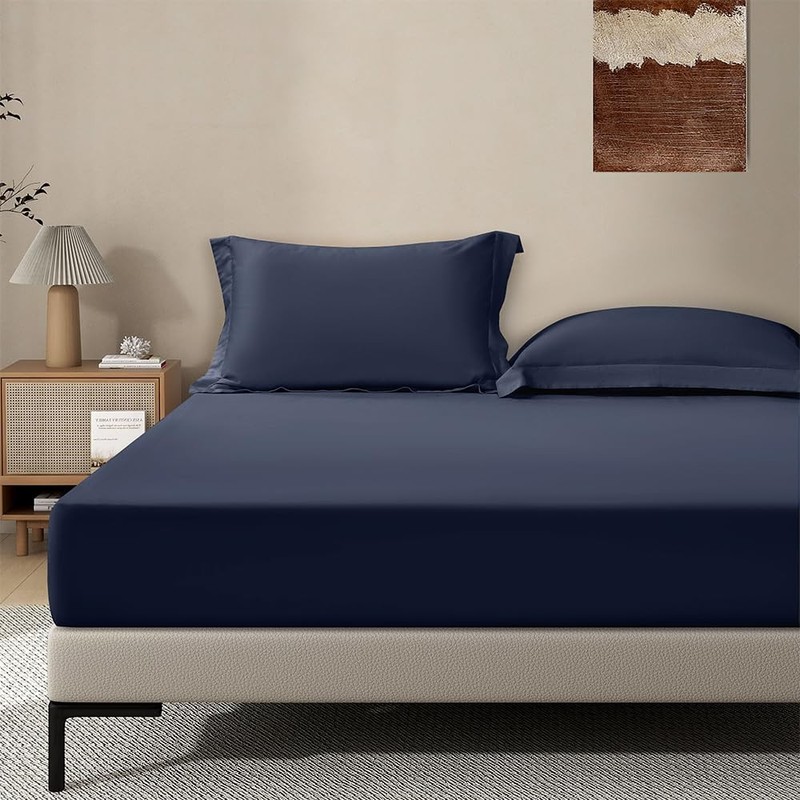 Navy Fitted Sheet Full Size Deep Pocket 18 Inch Fits 1824 Inch Mattress gallery