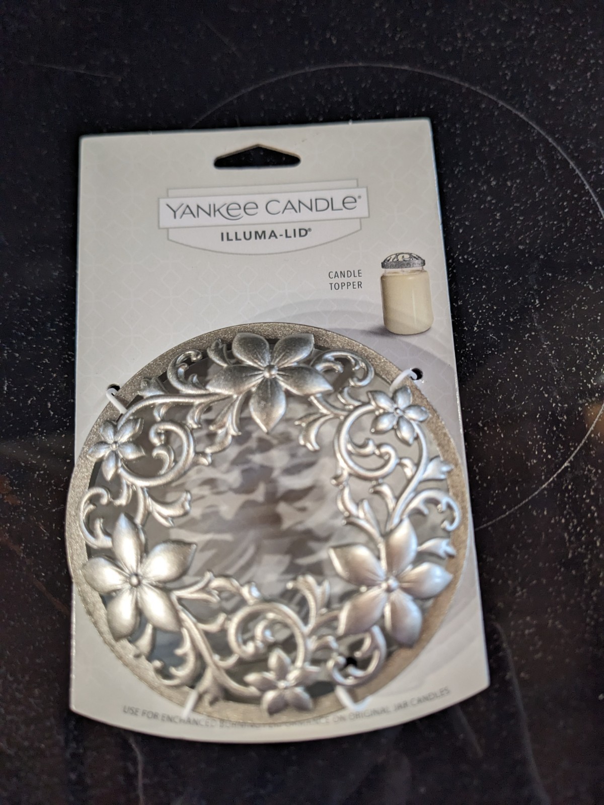 Yankee Candle Spring Floral Silver Illuma Lid Candle Topper Fits Single Wick Jar gallery