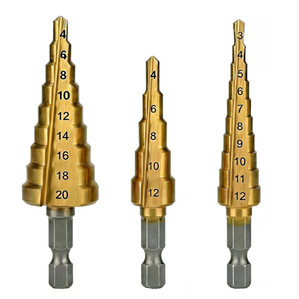 3PCS Titanium Coated HSS Step Drill Bits Set Ideal for Precise Drilling Offering