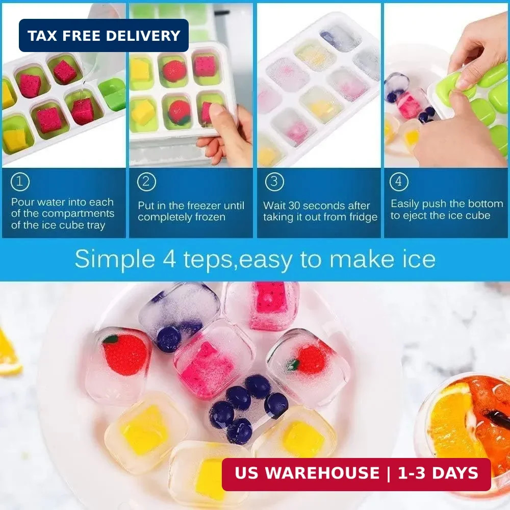 Ice Cube Trays, Silicone Easy-Release and Flexible 14-Ice Trays with Spill-Resis gallery
