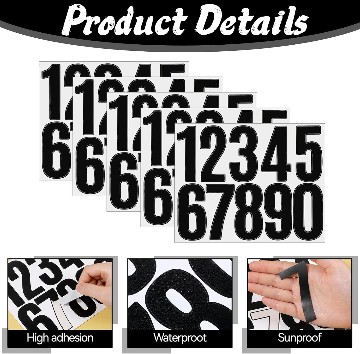 5 Sheets Black Number Stickers, 3 in Vinyl Stick on Numbers, 0-9 Waterproof A... gallery