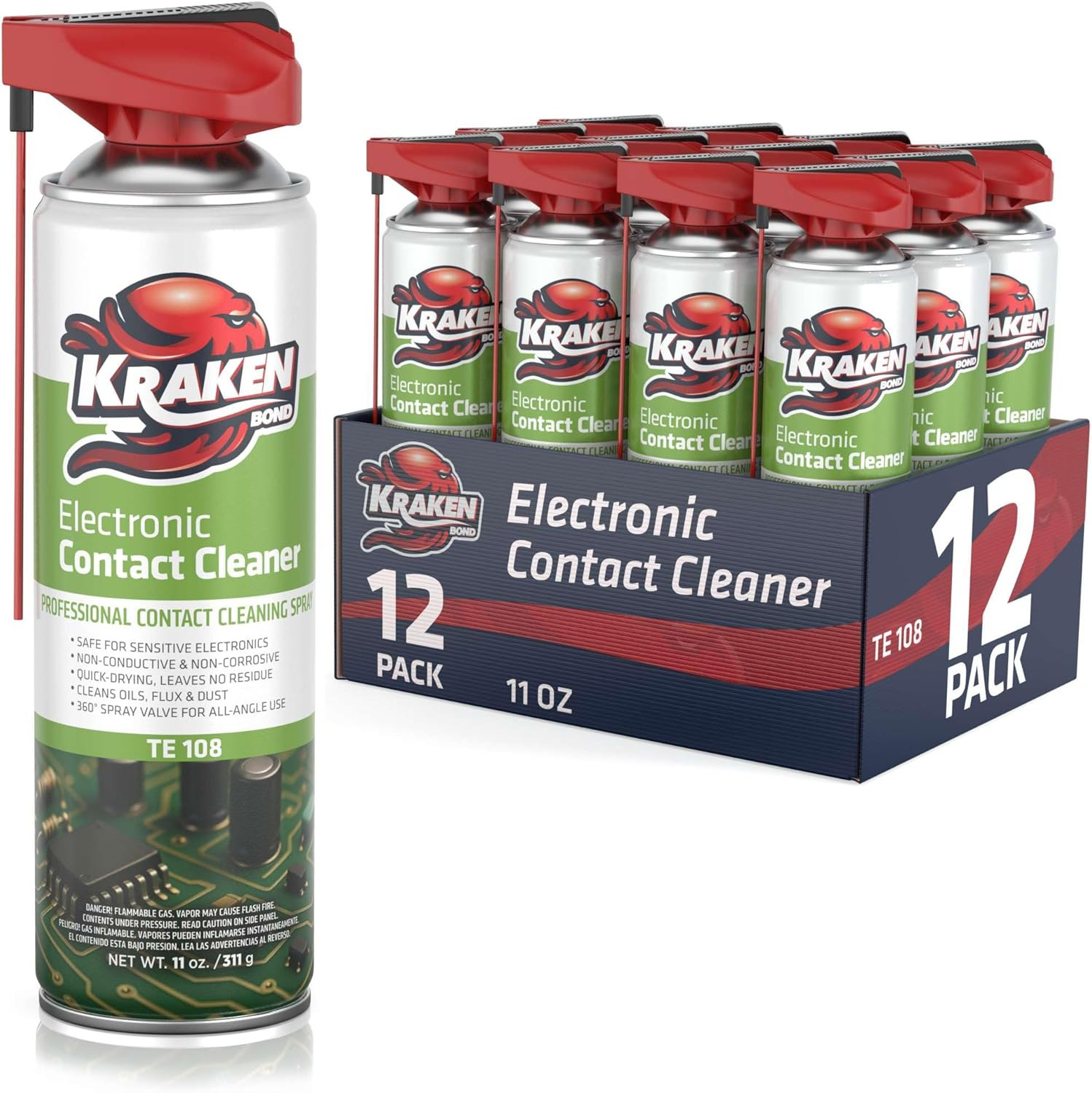 KRAKEN BOND Electronic Contact Cleaner Spray – (12X11 Oz) – Fast-Drying, Residue gallery