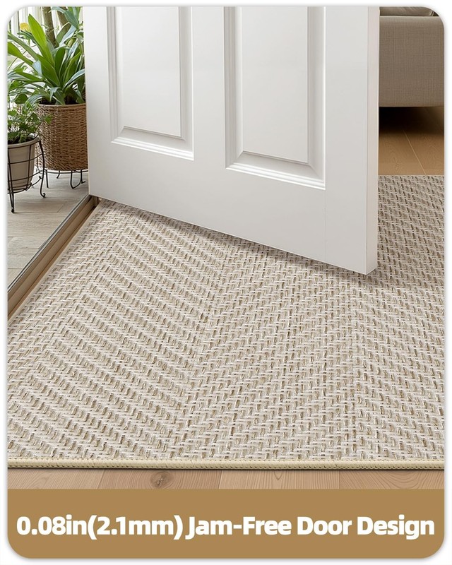 Extremely White Beige Ultra Thin Indoor Door Mat 24"x36", Machine Washable Fr... gallery