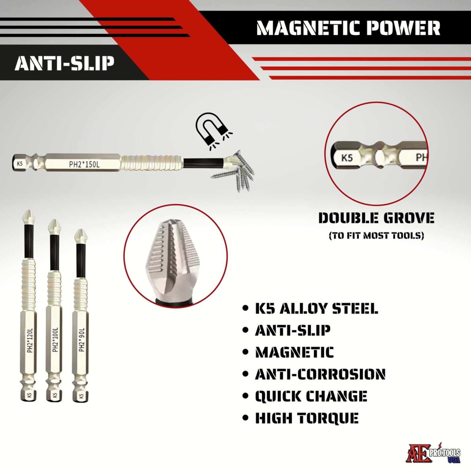 9 PC Anti-Slip Magnetic Screwdriver Drill Bit Set | K5 Alloy Steel Impact Drills gallery
