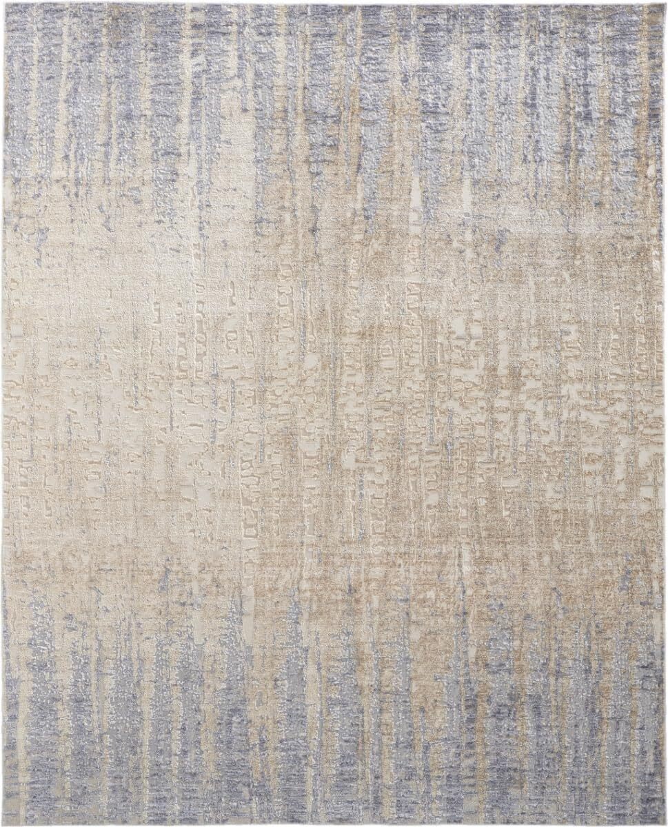 8' X 10' Tan Brown And Blue Abstract Power Loom Distressed Area Rug gallery