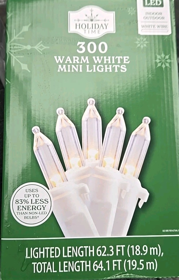 New ! 300-Count Warm White LED Mini Christmas Lights with White Wire, 61.3'