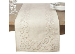 SARO 493.N1672B 16 X 72 in. Rectangular Embroidered Swirl Design Linen Blend Tab
