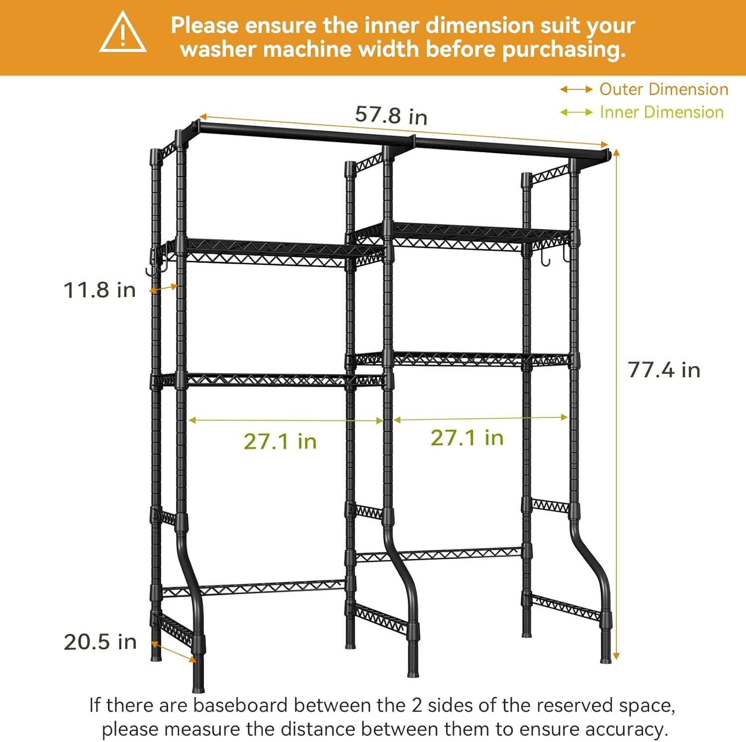 ULIFHOME U14 Medium Over Washer Dryer Shelves 4 Tiers Black 57.8"W #R038 gallery