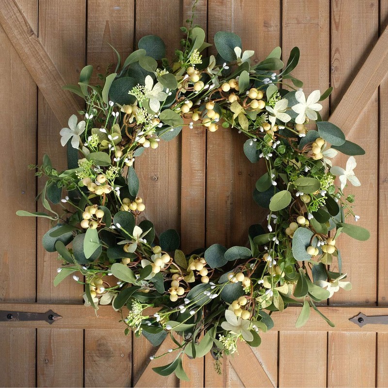 Artificial Green Leaf Eucalyptus WreathBerry Wreath for SpringSummer Front Do... gallery