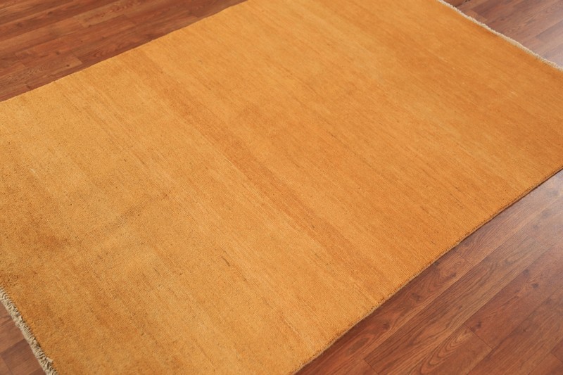 Handmade Gabbeh Solid Design Wool Modern Rug - Gold" 4x6 ft gallery