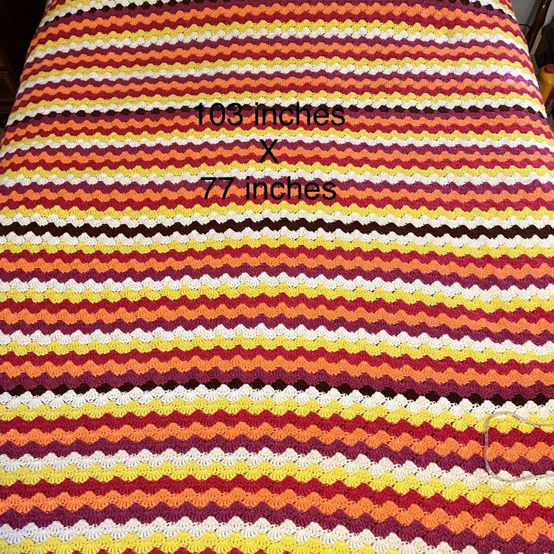 Queen Size Crocheted Blanket Bed Spread Orange Red Yellow Purple Brown gallery