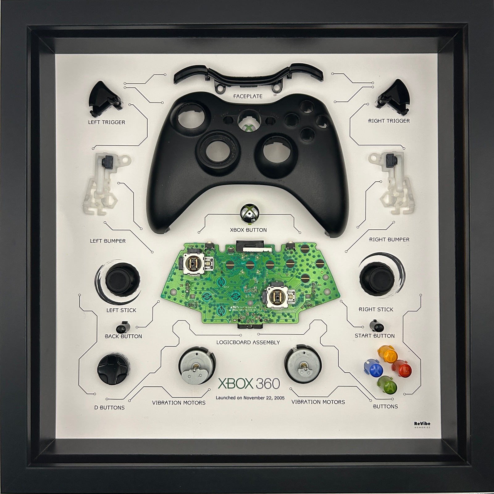 Framed Deconstructed XBOX 360 Controller | Teardown Wall Decor | Video Game Art gallery