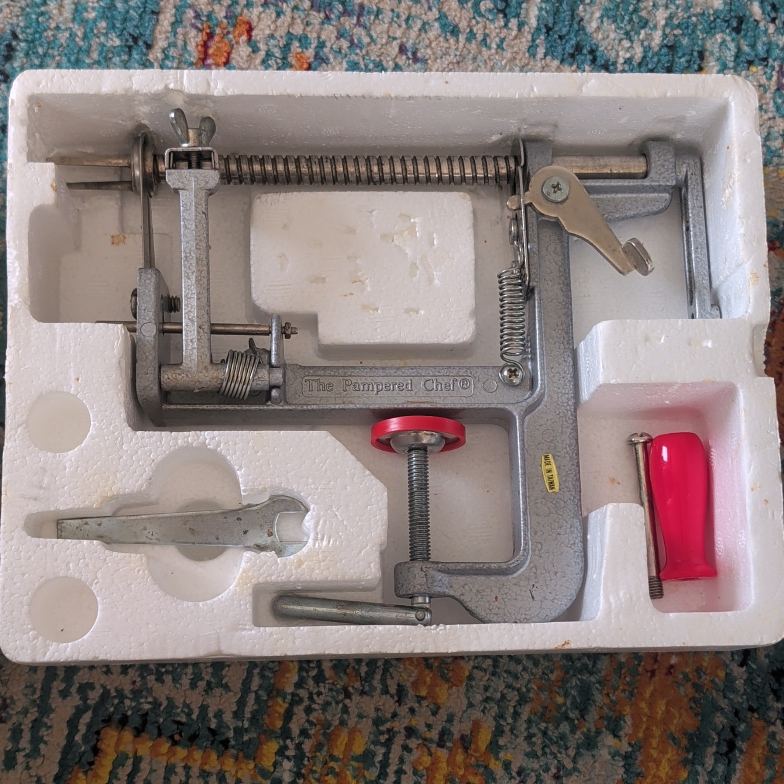 The Pampered Chef Manual Adjustable Apple Peeler/Corer/Slicer Metal Silver Red gallery