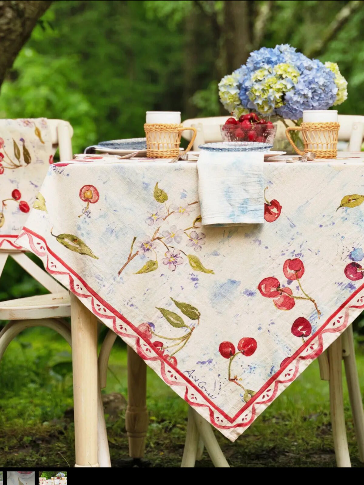 APRIL CORNELL CHERRY CHERRY TABLECLOTH-RED BLUE gallery