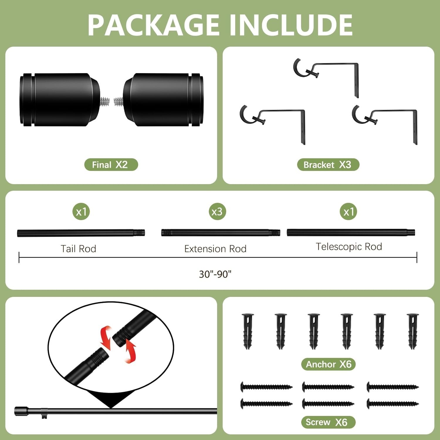 Adjustable Curtain Rod 30–90 Inch Heavy Duty Iron Black For Windows gallery