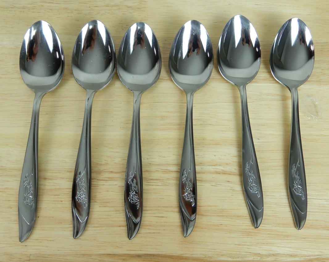 CI Japan CIF6 Teaspoons Floral Stainless Steel 6 1/8" Set of 6 Vintage RARE gallery