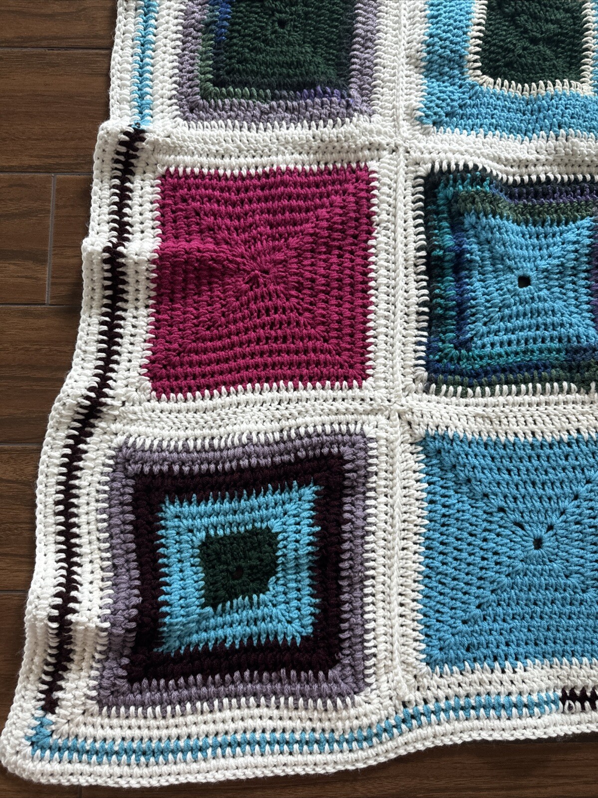 Vintage Colorblock Afghan Throw Blanket White/Blue/Mauve/Beige 52"x40" gallery
