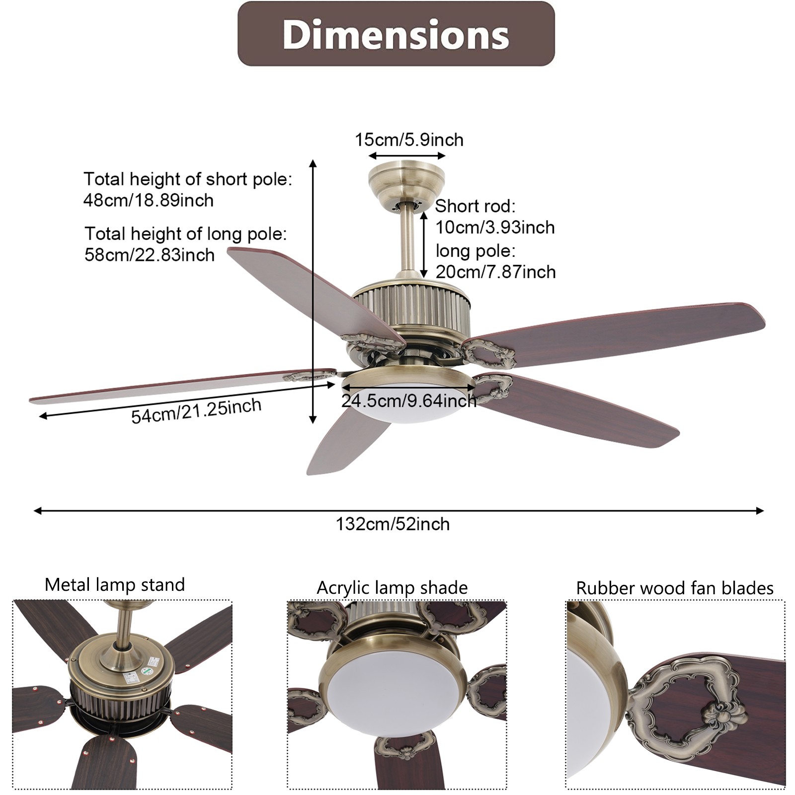Brown Modern Smart Ceiling Fan With Light And Remote Control For Living Room gallery