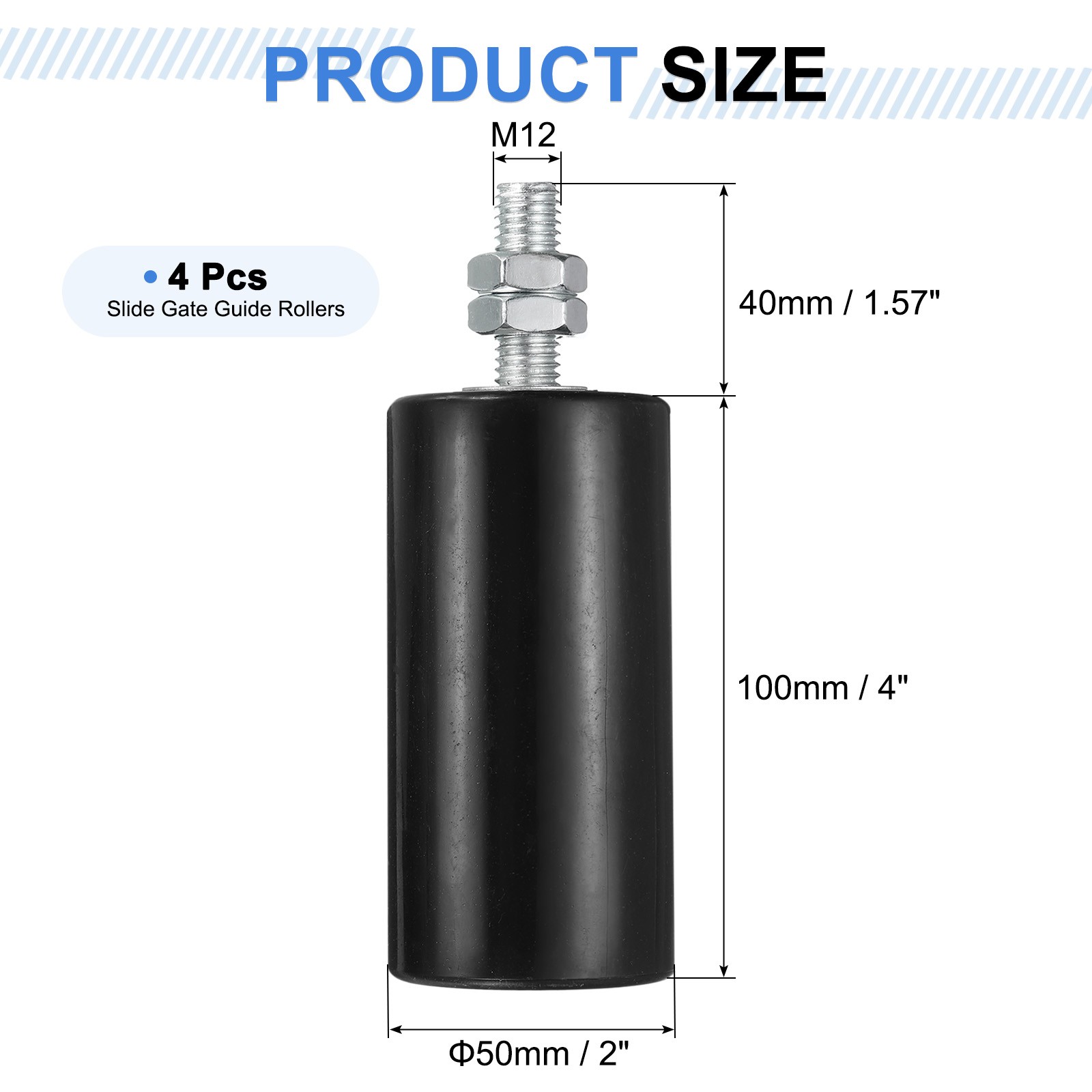 4Pcs Slide Gate Guide Roller 4" Nylon Sliding Gate Support Assembly Black gallery