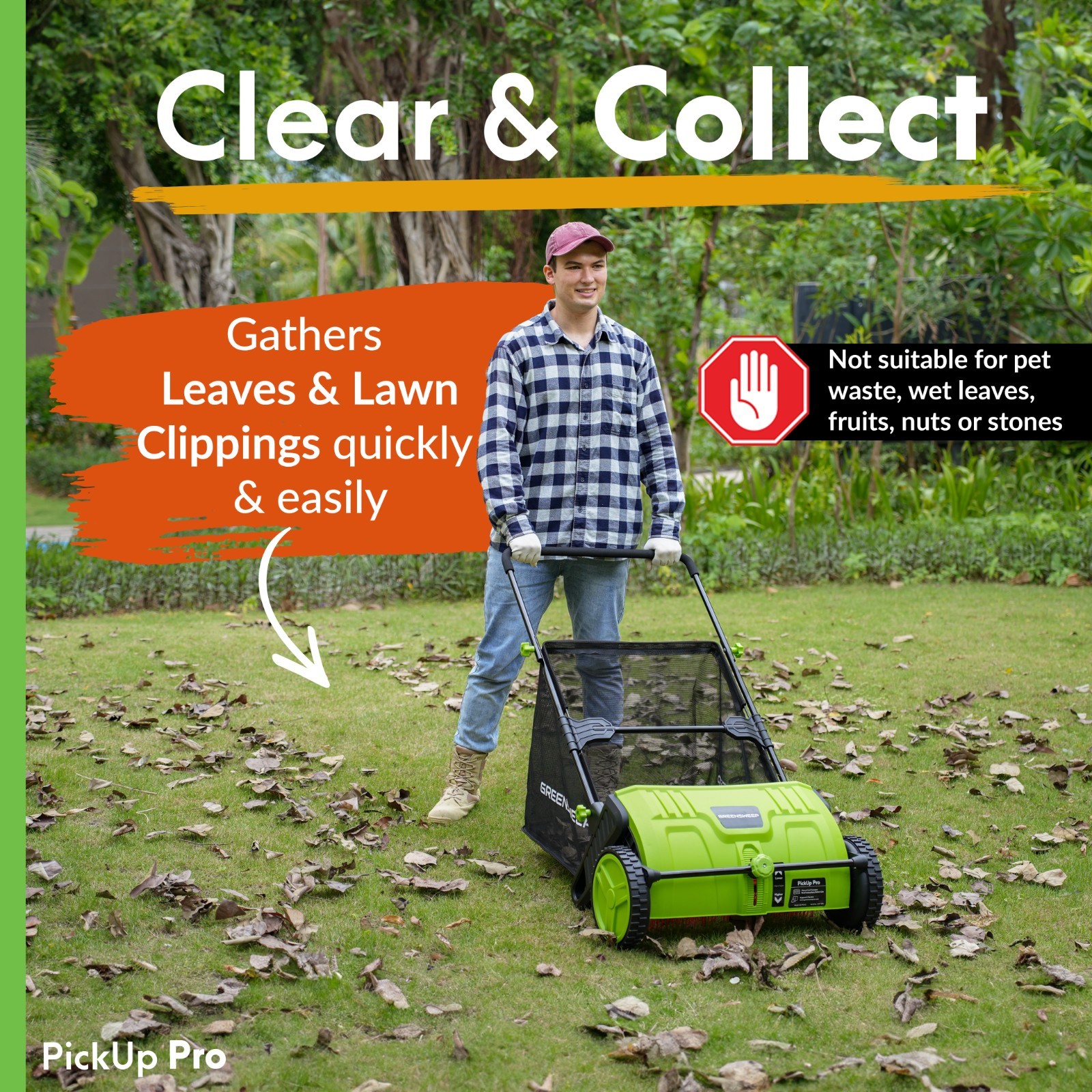GreenSweep Pickup Pro 2 Push Lawn Sweeper Leaf & Grass Collector 3.65ft³ gallery
