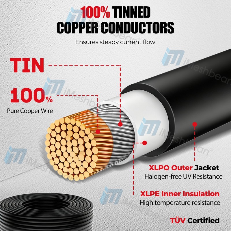 100ft Solar Panel Extension Cable 10AWG 6mm² Tinned Copper PV Cable Solar Wire gallery