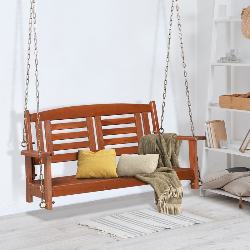 Double Wooden Swing Reddish Brown gallery