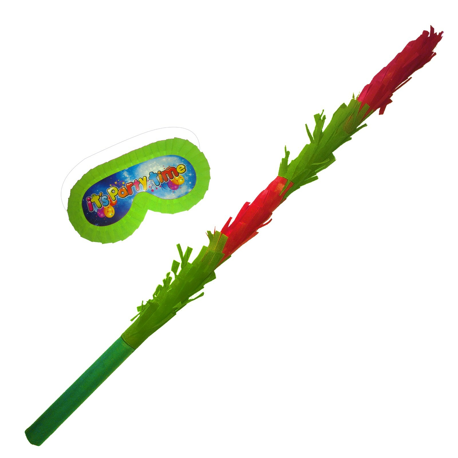 Green Red Stick Birthday Piñata Blindfold Party hitting bat baton Buster mask gallery