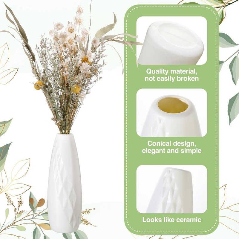 10 Pack Composite Plastic Flower Vases Bulk White Small Tall Conic Floral Vas... gallery