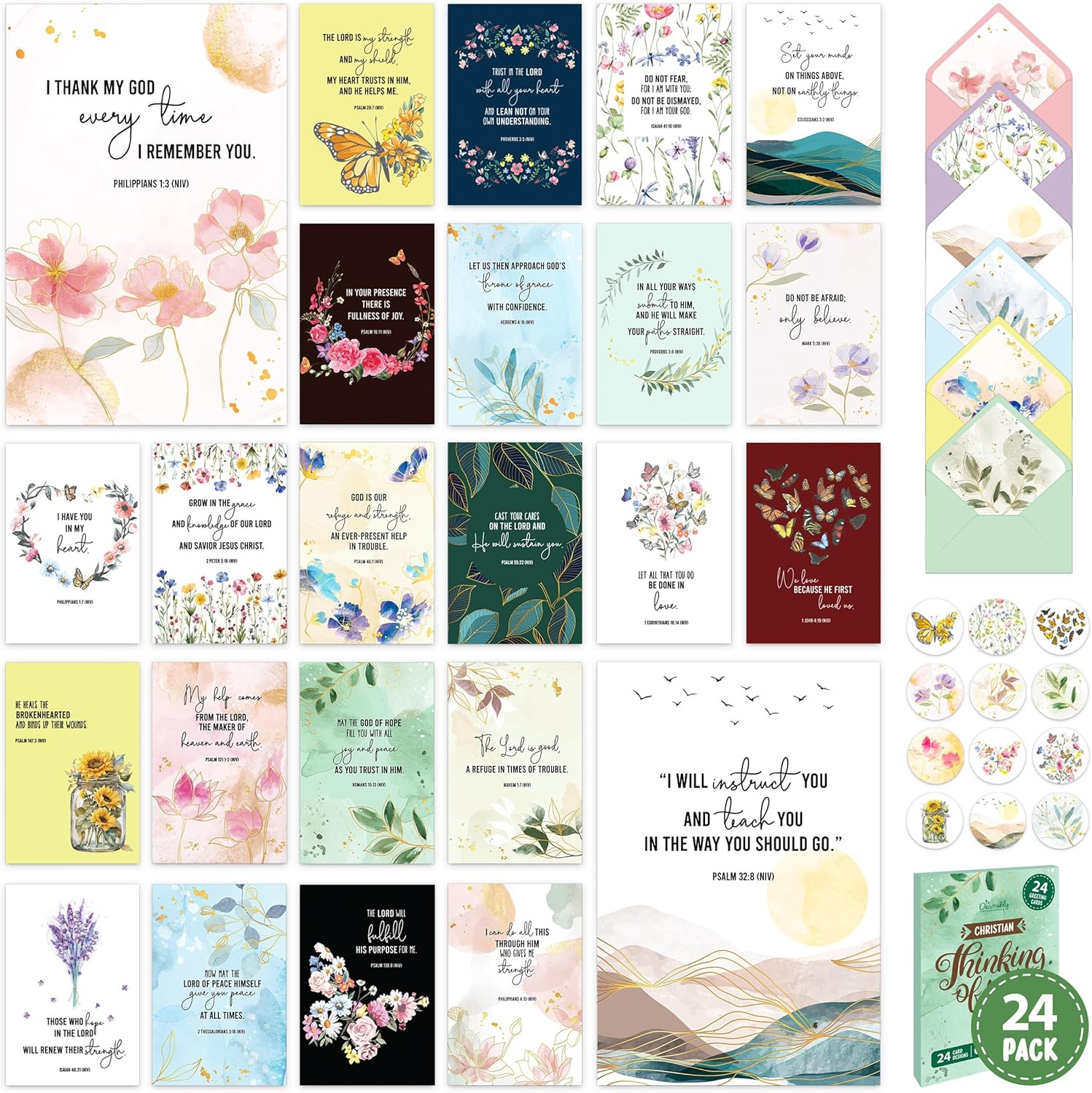 24 Pack Gold Foil 4X6In Assorted Christian Thinking of You Cards Religious with gallery