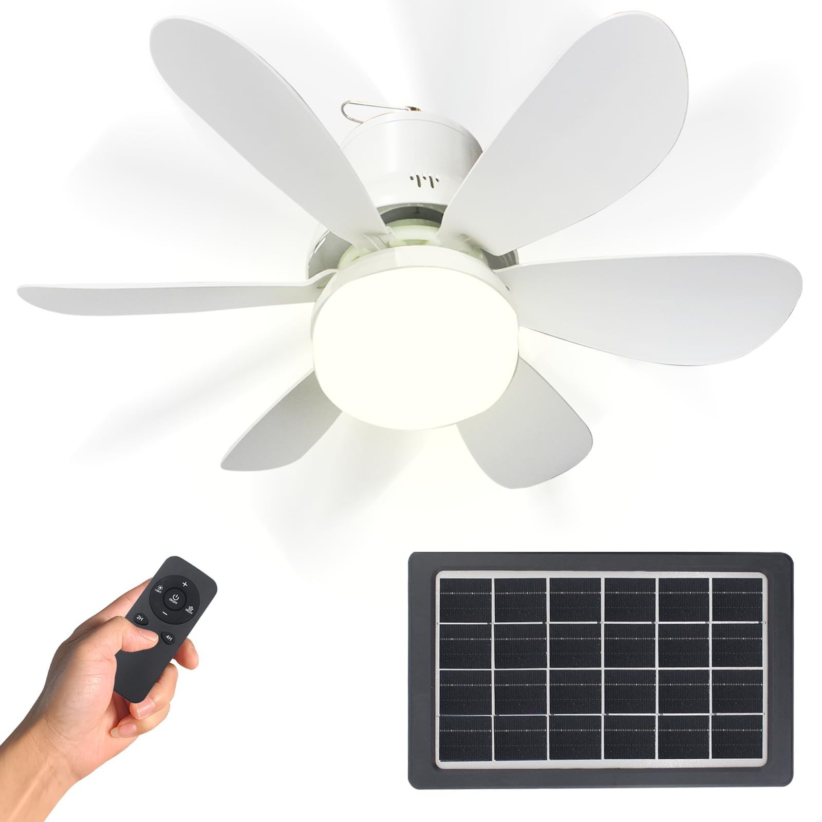 Solar Ceiling Fan Light, Solar Powered Rechargeable Ceiling Fan with Light fo... gallery