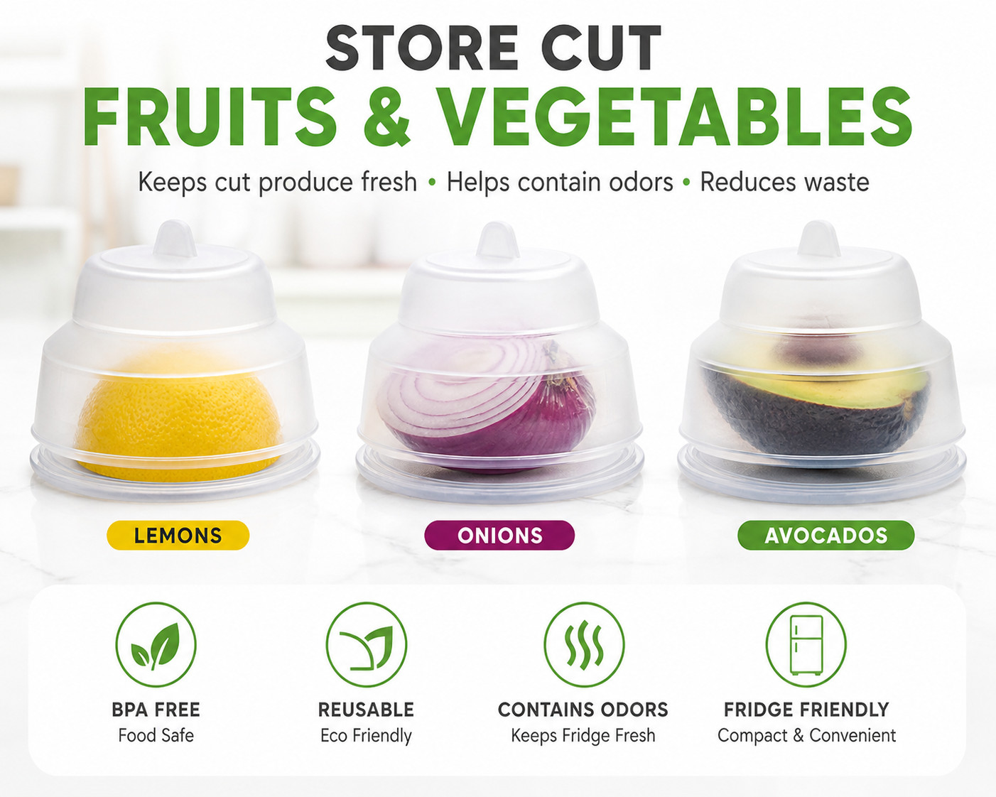 Silicone Collapsible Vegetable Saver & Fruit Keeper BPA FREE Lemon Lime Apple gallery