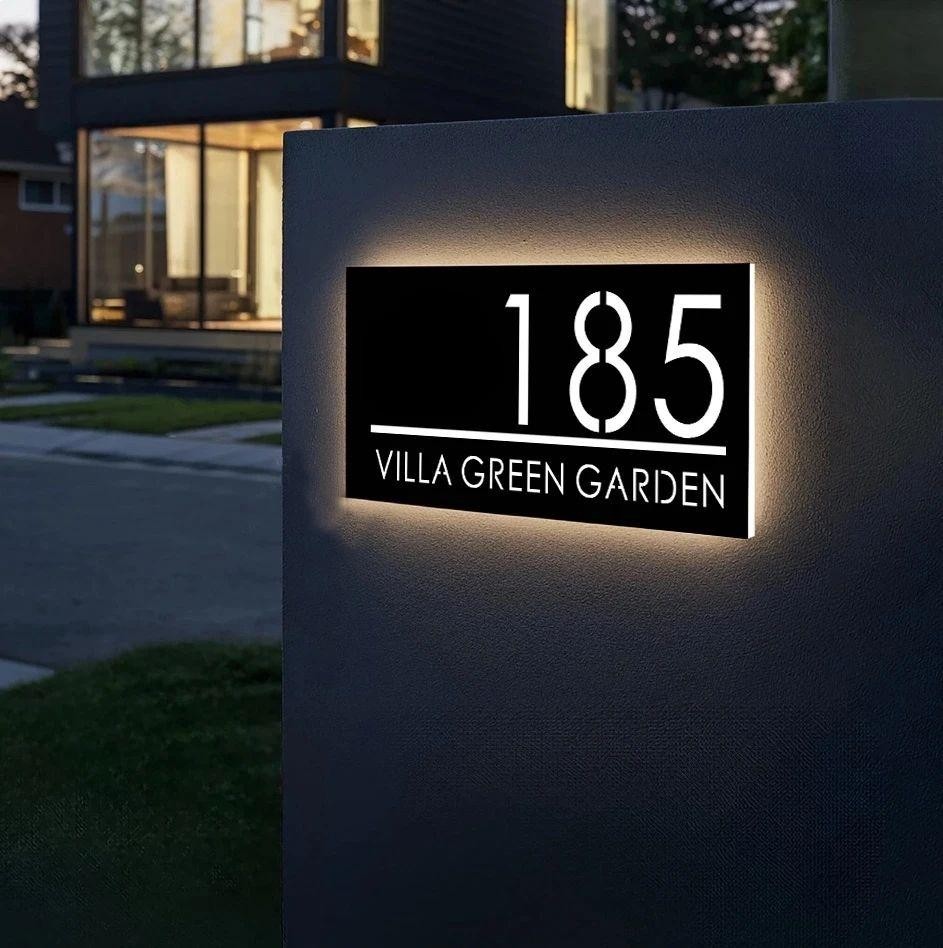 Personalized Modern LED Address Sign Custom House Number Plaque gallery