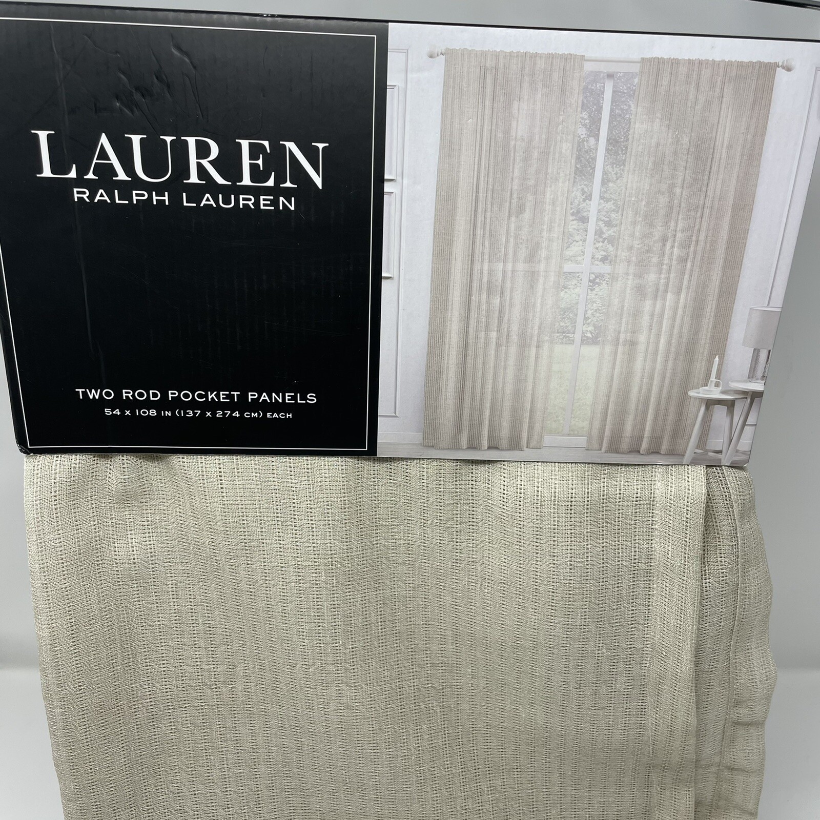 Ralph Lauren Marco Rod Pocket 2 Panels Drapes Curtains 54"x108" in Linen Color gallery