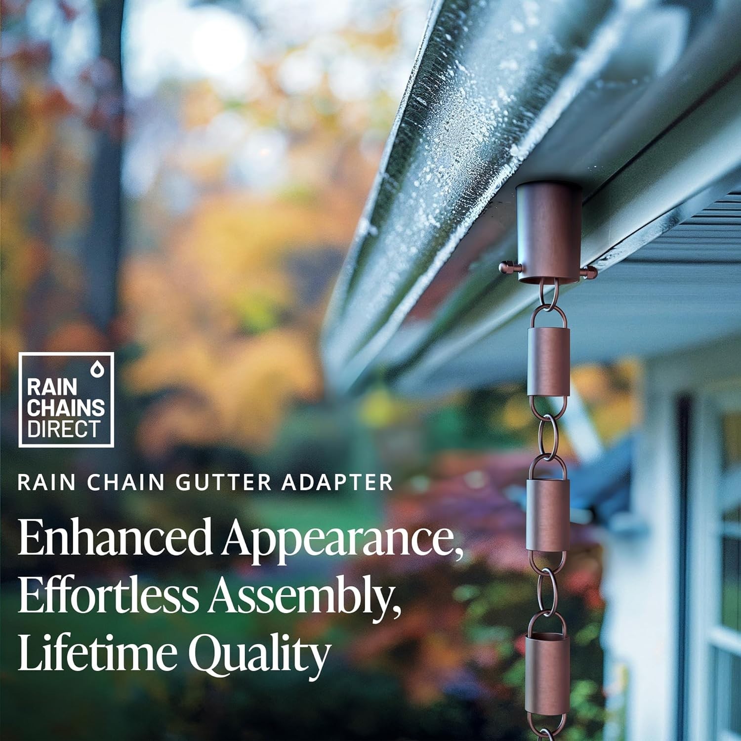 Elegant Copper Rain Chain Gutter Adapter - No-Tool Installation, 5.5" x 2.5" gallery