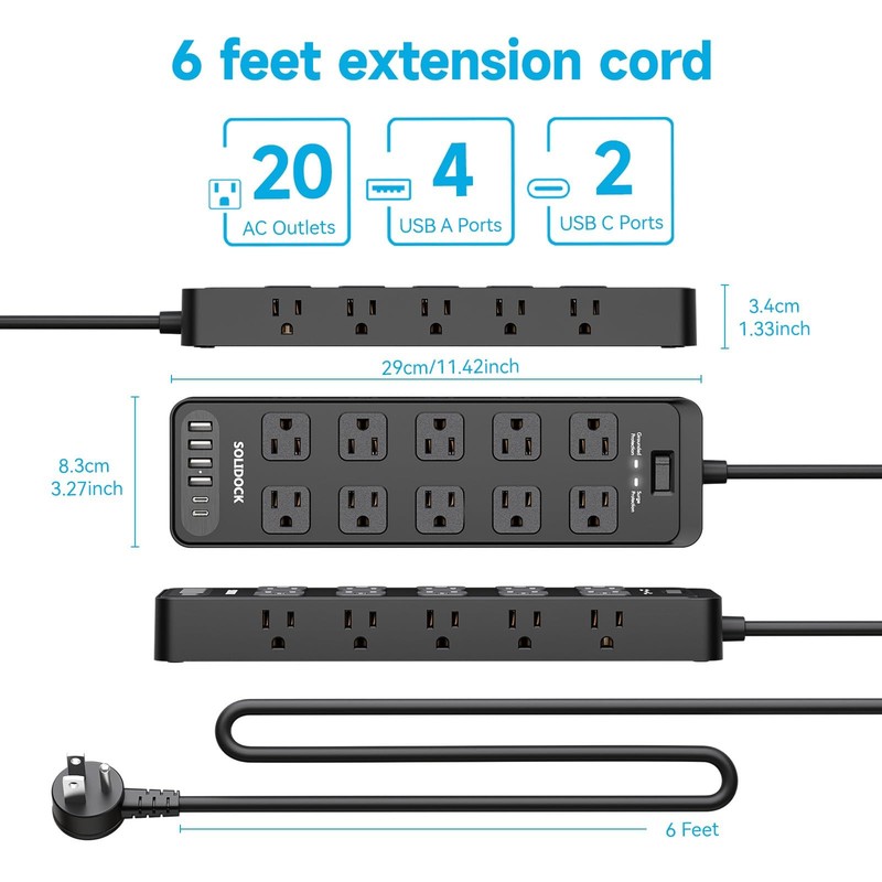 Flat Plug Power Strip Extension Cord with Multiple Outlets: 20 AC Outlets and... gallery