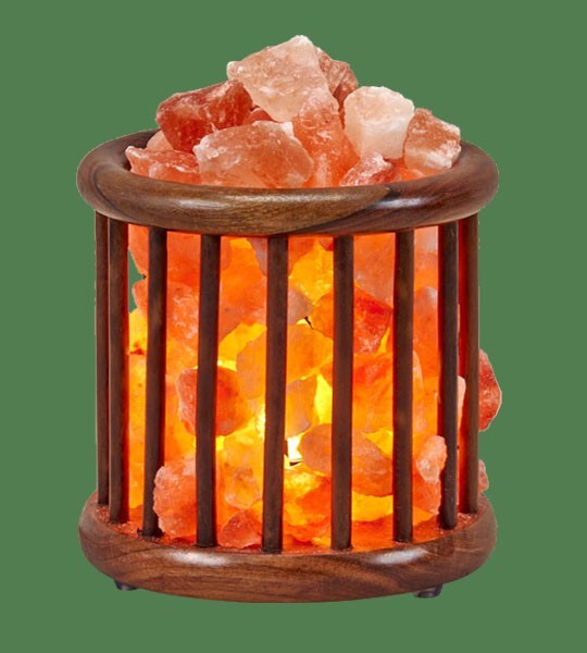 Himalayan Salt Lamp 9 lb Large 9" Wooden Cylinder with Lit Salt Rock Night Light gallery