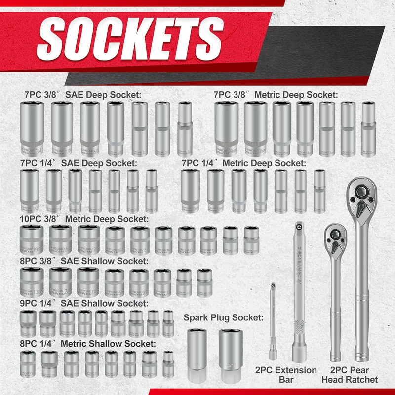 69Pcs 1/4”&3/8"" Drive Impact Socket Set,Drive Master Socket Set,Sae/Metric, Dee gallery