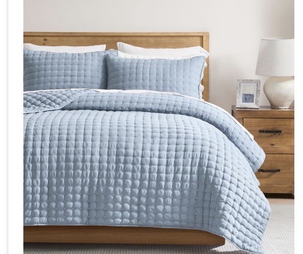 King Blue Solid Quilted 100% Cotton Quilt Set 104 x 92 in Modern gallery