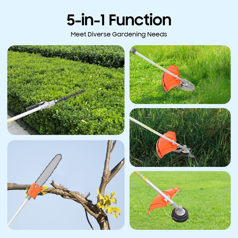 5-in-1 Multi-Functional Trimming Tool Gas Hedge Trimmer 52CC 2-Stroke Weed Eater gallery