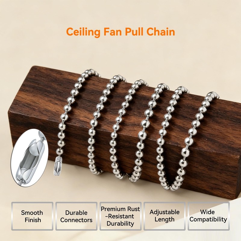 PAKVROM Ceiling Fan Pull Chain Extension, 120 In Ball With 12 silver gallery