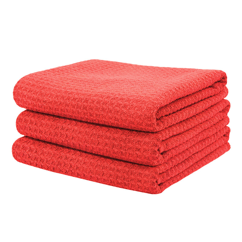 3 Pcs Waffle Weave Glass & Window Microfiber Towel, Red (24" x 16")