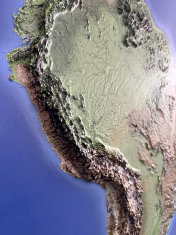 Real 3D raised relief map of South America - with touchable mountain peaks. gallery